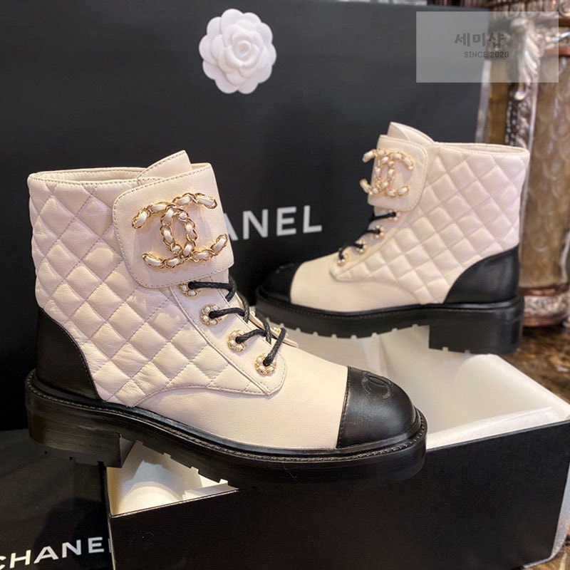 C H A N E L 샤넬 cc로고 퀄팅 레이스업 부츠 신발 1번 이미지