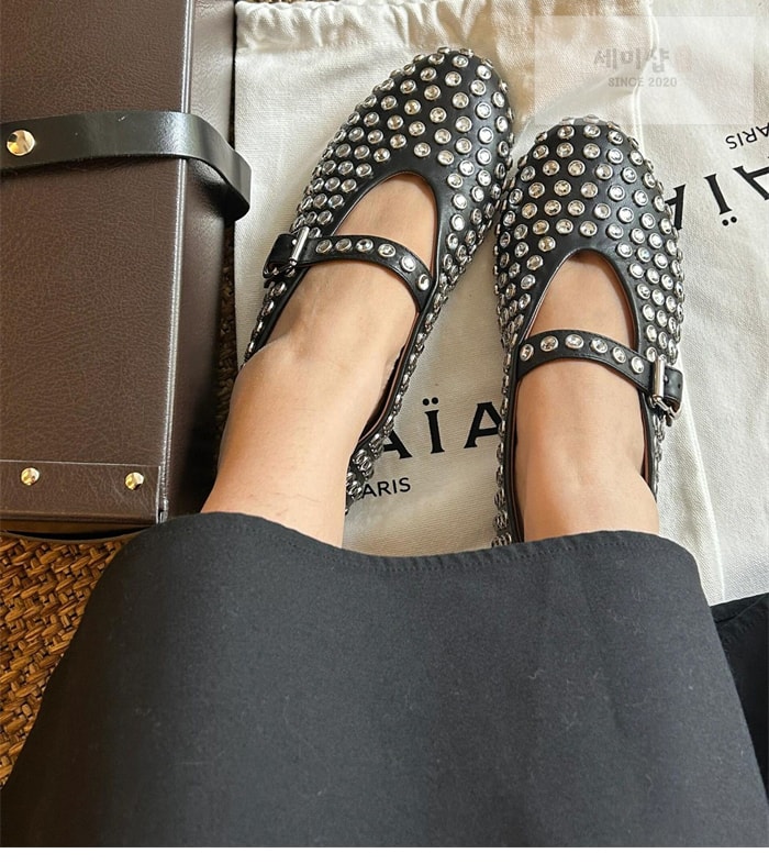 Alaia 알라이아 스트라스 램스킨 발레 플랫 신발 25번 이미지