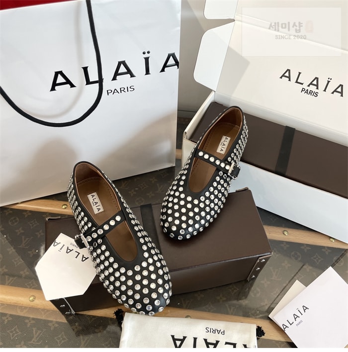 Alaia 알라이아 스트라스 램스킨 발레 플랫 신발 7번 이미지