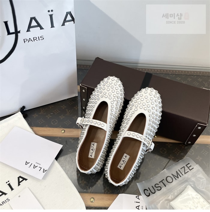 Alaia 알라이아 스트라스 램스킨 발레 플랫 신발 15번 이미지