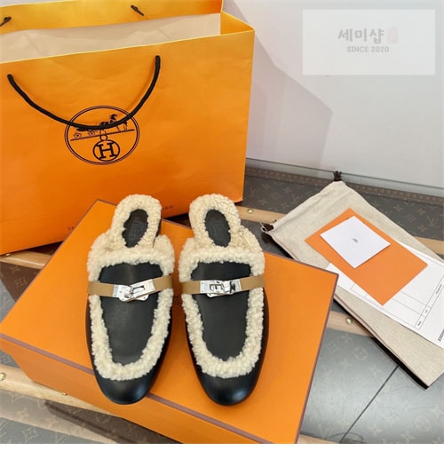 Hermes 에르메스 켈리 시어링 스웨이드 오즈 뮬 신발 1번 이미지