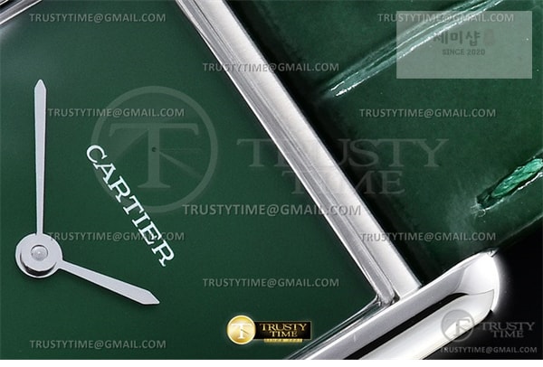 Cartier DR공장 까르띠에 탱크 머스트 라지 그린다이얼 악어스트랩 Cartier Tank Must SS_LE Green DRF Swiss Qtz 시계 9번 이미지
