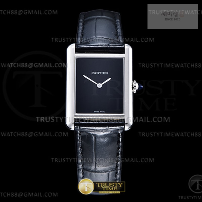 Cartier DR공장 까르띠에 탱크 머스트 라지 블랙다이얼 악어스트랩 Cartier Tank Must SS_LE Black Swiss Qtz DRF 시계 1번 이미지
