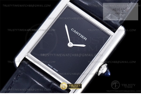 Cartier DR공장 까르띠에 탱크 머스트 라지 블랙다이얼 악어스트랩 Cartier Tank Must SS_LE Black Swiss Qtz DRF 시계 4번 이미지