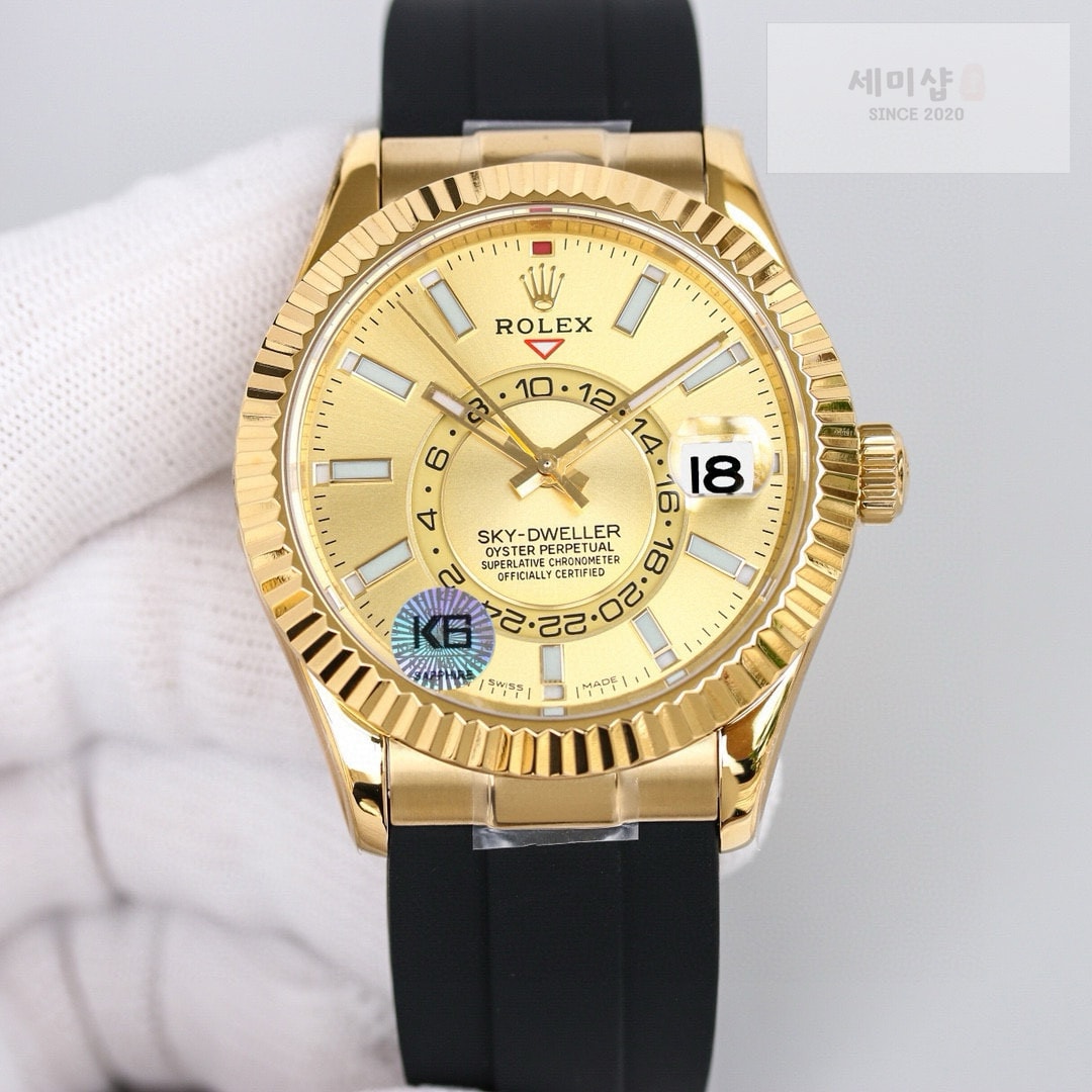 롤렉스 롤렉스 스카이드웰러 326934 샴페인 골드 다이얼 러버 밴드 시계 2번 이미지