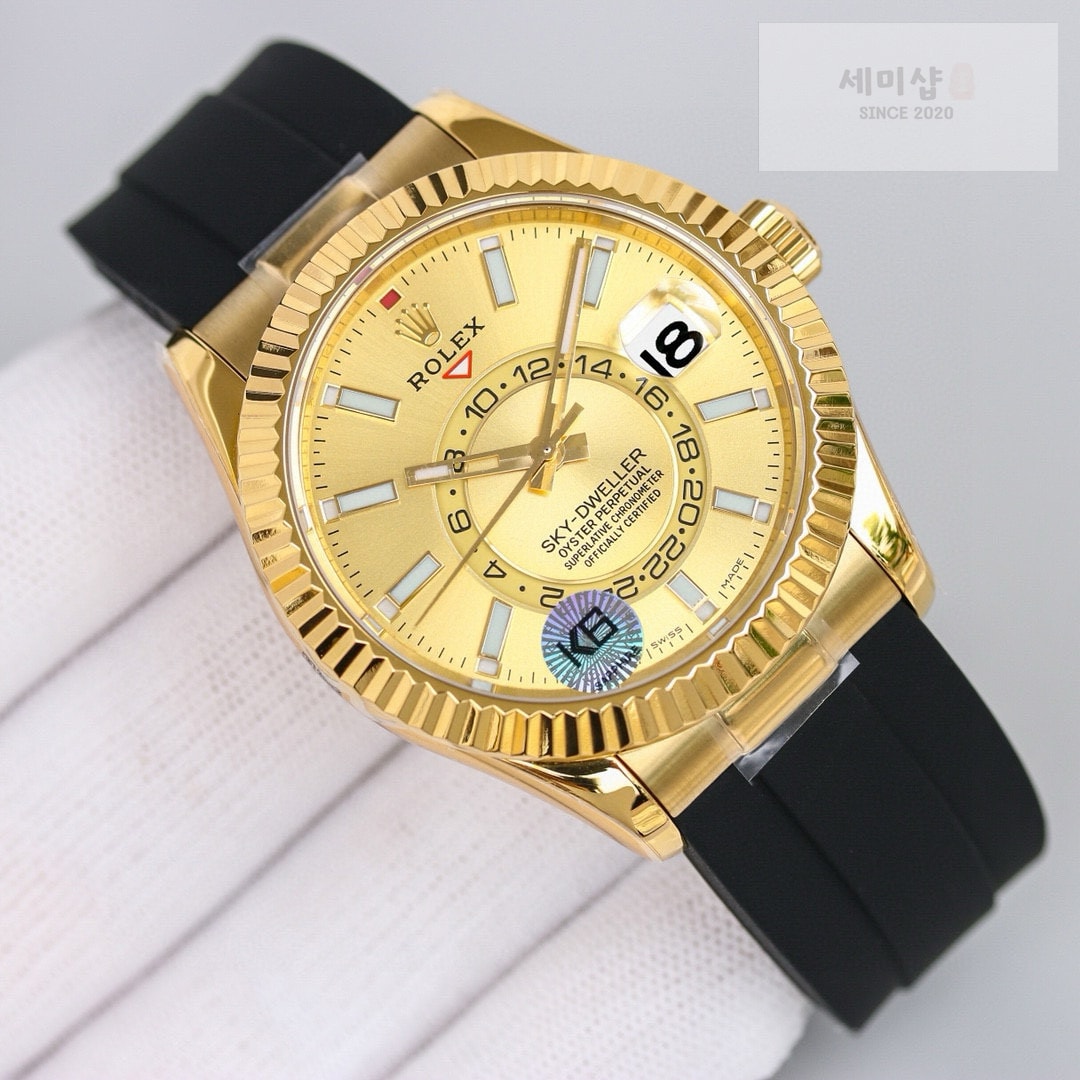 롤렉스 롤렉스 스카이드웰러 326934 샴페인 골드 다이얼 러버 밴드 시계 6번 이미지