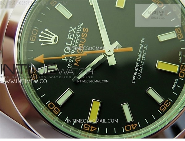 Rolex VS공장 롤렉스 밀가우스 블랙다이얼 브레이슬릿 Milgauss 116400 GV Real Green Sapphire 904L SS VSF 1_1 Best Edition Black Dial on 904L SS Bracelet SA3131 시계 10번 이미지