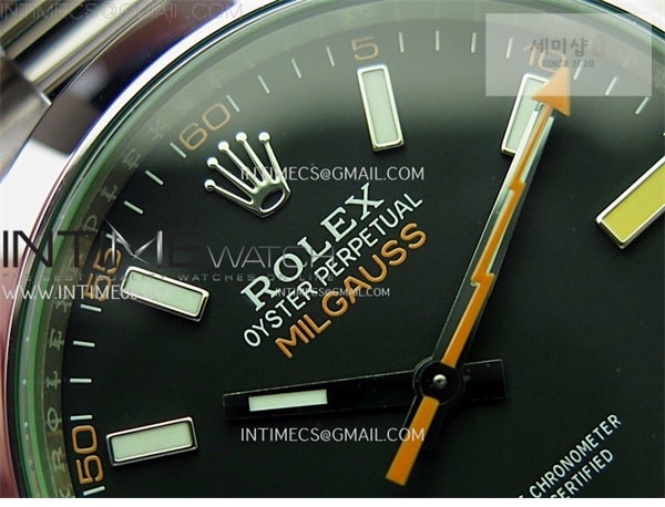 Rolex VS공장 롤렉스 밀가우스 블랙다이얼 브레이슬릿 Milgauss 116400 GV Real Green Sapphire 904L SS VSF 1_1 Best Edition Black Dial on 904L SS Bracelet SA3131 시계 11번 이미지