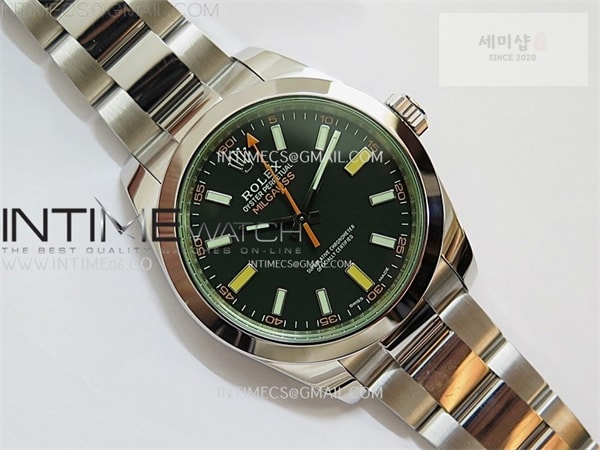 Rolex VS공장 롤렉스 밀가우스 블랙다이얼 브레이슬릿 Milgauss 116400 GV Real Green Sapphire 904L SS VSF 1_1 Best Edition Black Dial on 904L SS Bracelet SA3131 시계 30번 이미지