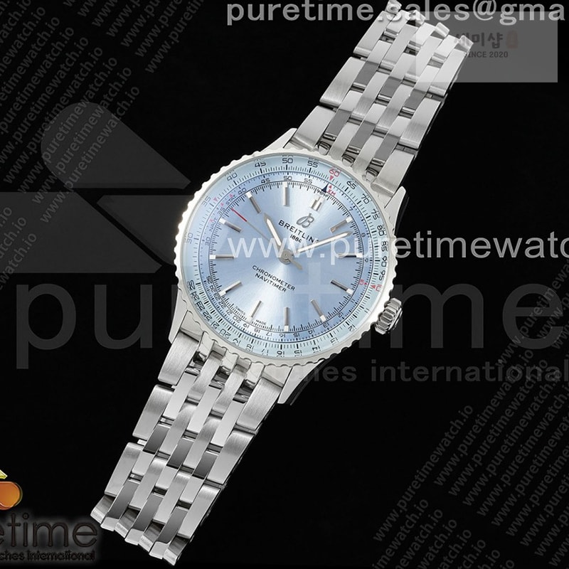 Breitling TF공장 브라이틀링 내비타이머 41미리 스틸 아이스블루다이얼 브레이슬릿 Navitimer Automatic 41mm SS TF 1_1 Best Edition Ice Blue Dial on SS Bracelet A2824 시계 29번 이미지