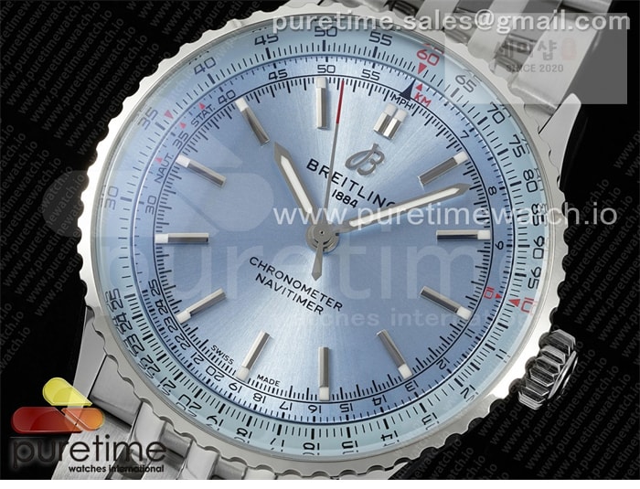 Breitling TF공장 브라이틀링 내비타이머 41미리 스틸 아이스블루다이얼 브레이슬릿 Navitimer Automatic 41mm SS TF 1_1 Best Edition Ice Blue Dial on SS Bracelet A2824 시계 1번 이미지