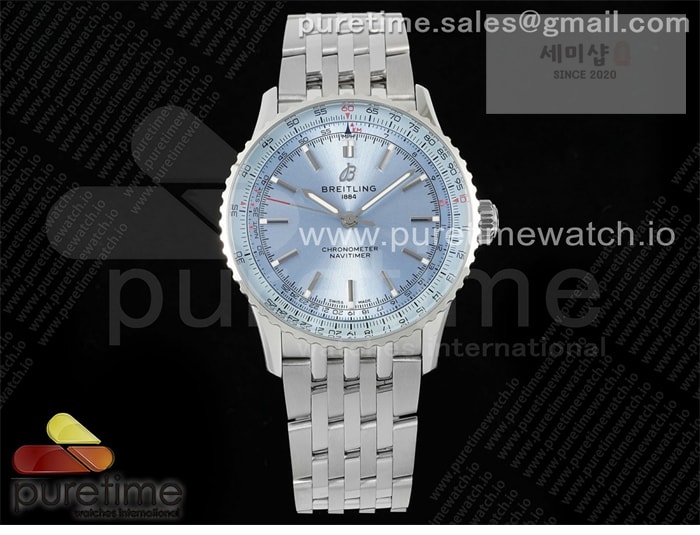 Breitling TF공장 브라이틀링 내비타이머 41미리 스틸 아이스블루다이얼 브레이슬릿 Navitimer Automatic 41mm SS TF 1_1 Best Edition Ice Blue Dial on SS Bracelet A2824 시계 4번 이미지