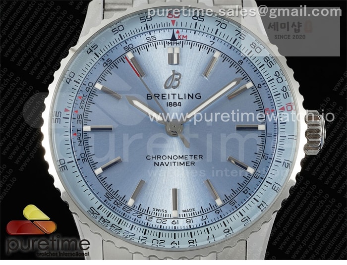 Breitling TF공장 브라이틀링 내비타이머 41미리 스틸 아이스블루다이얼 브레이슬릿 Navitimer Automatic 41mm SS TF 1_1 Best Edition Ice Blue Dial on SS Bracelet A2824 시계 5번 이미지