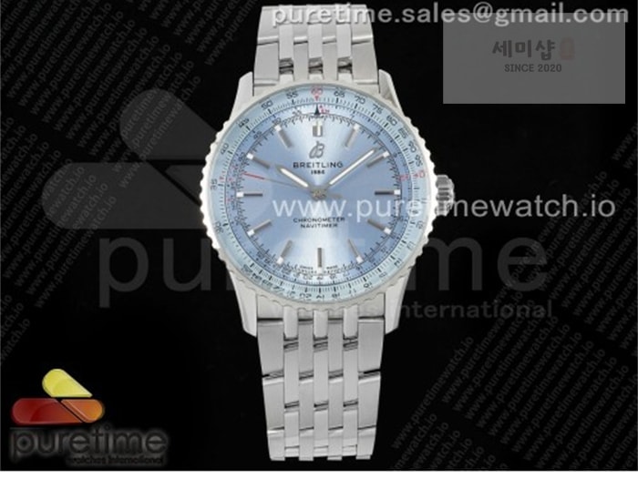 Breitling TF공장 브라이틀링 내비타이머 41미리 스틸 아이스블루다이얼 브레이슬릿 Navitimer Automatic 41mm SS TF 1_1 Best Edition Ice Blue Dial on SS Bracelet A2824 시계 28번 이미지