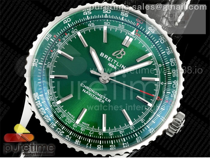 Breitling TF공장 브라이틀링 내비타이머 41 그린다이얼 블랙가죽스트랩 Navitimer 41 SS TF 1_1 Best Edition Green Dial on Black Leather Strap A2824 시계 2번 이미지
