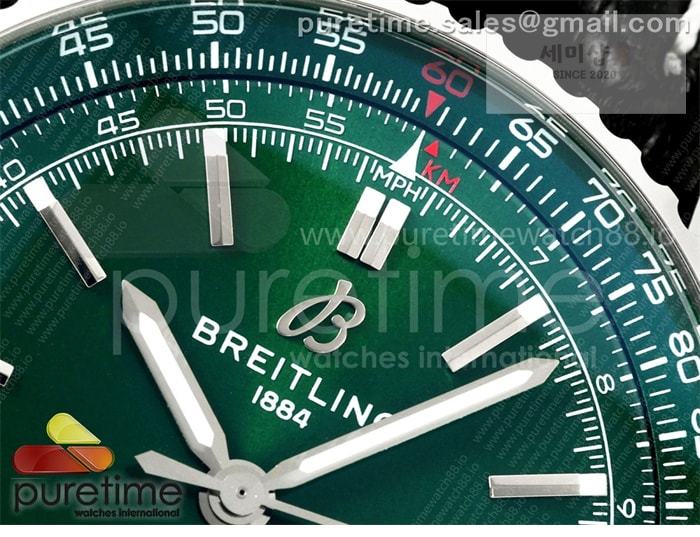 Breitling TF공장 브라이틀링 내비타이머 41 그린다이얼 블랙가죽스트랩 Navitimer 41 SS TF 1_1 Best Edition Green Dial on Black Leather Strap A2824 시계 3번 이미지