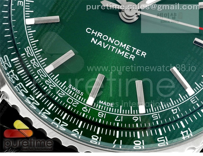 Breitling TF공장 브라이틀링 내비타이머 41 그린다이얼 블랙가죽스트랩 Navitimer 41 SS TF 1_1 Best Edition Green Dial on Black Leather Strap A2824 시계 4번 이미지