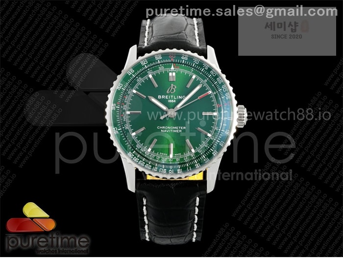 Breitling TF공장 브라이틀링 내비타이머 41 그린다이얼 블랙가죽스트랩 Navitimer 41 SS TF 1_1 Best Edition Green Dial on Black Leather Strap A2824 시계 5번 이미지