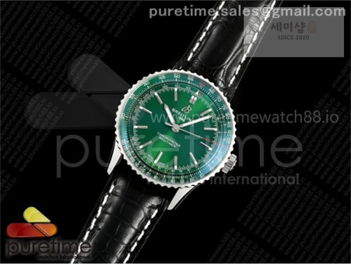 Breitling TF공장 브라이틀링 내비타이머 41 그린다이얼 블랙가죽스트랩 Navitimer 41 SS TF 1_1 Best Edition Green Dial on Black Leather Strap A2824 시계 34번 이미지
