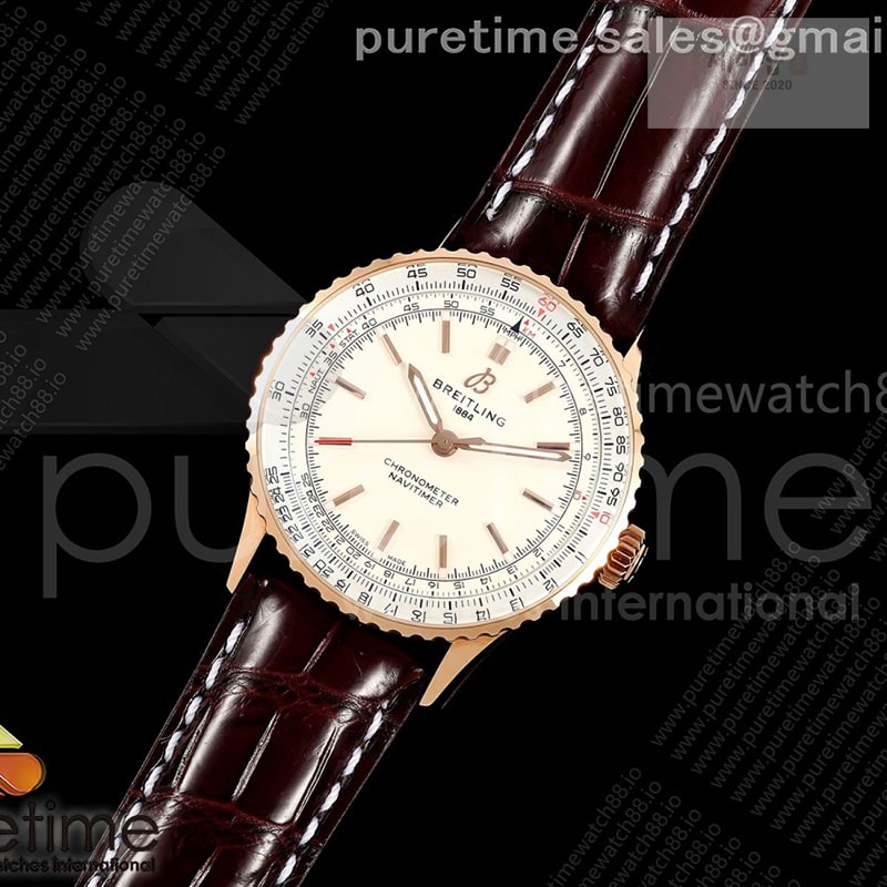 Breitling TF공장 브라이틀링 내비타이머 41 로즈골드금통 화이트다이얼 브라운가죽스트랩 Navitimer 41 RG TF 1_1 Best Edition White Dial RG Bezel on Brown Leather Strap A2824 시계 1번 이미지