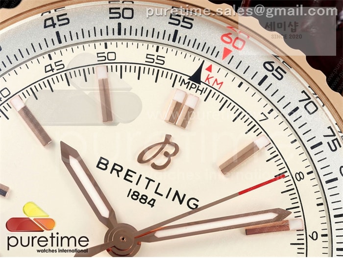 Breitling TF공장 브라이틀링 내비타이머 41 로즈골드금통 화이트다이얼 브라운가죽스트랩 Navitimer 41 RG TF 1_1 Best Edition White Dial RG Bezel on Brown Leather Strap A2824 시계 4번 이미지