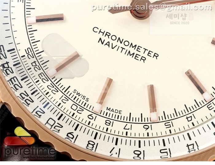 Breitling TF공장 브라이틀링 내비타이머 41 로즈골드금통 화이트다이얼 브라운가죽스트랩 Navitimer 41 RG TF 1_1 Best Edition White Dial RG Bezel on Brown Leather Strap A2824 시계 5번 이미지
