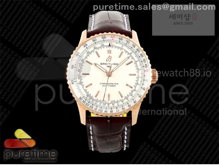 Breitling TF공장 브라이틀링 내비타이머 41 로즈골드금통 화이트다이얼 브라운가죽스트랩 Navitimer 41 RG TF 1_1 Best Edition White Dial RG Bezel on Brown Leather Strap A2824 시계 6번 이미지
