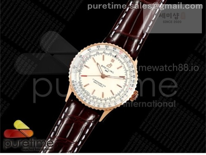 Breitling TF공장 브라이틀링 내비타이머 41 로즈골드금통 화이트다이얼 브라운가죽스트랩 Navitimer 41 RG TF 1_1 Best Edition White Dial RG Bezel on Brown Leather Strap A2824 시계 25번 이미지