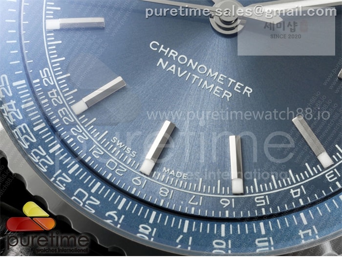 Breitling TF공장 브라이틀링 내비타이머 41 블루다이얼 블랙가죽스트랩 Navitimer 41 SS TF 1_1 Best Edition Blue Dial on Black Leather Strap A2824 시계 3번 이미지