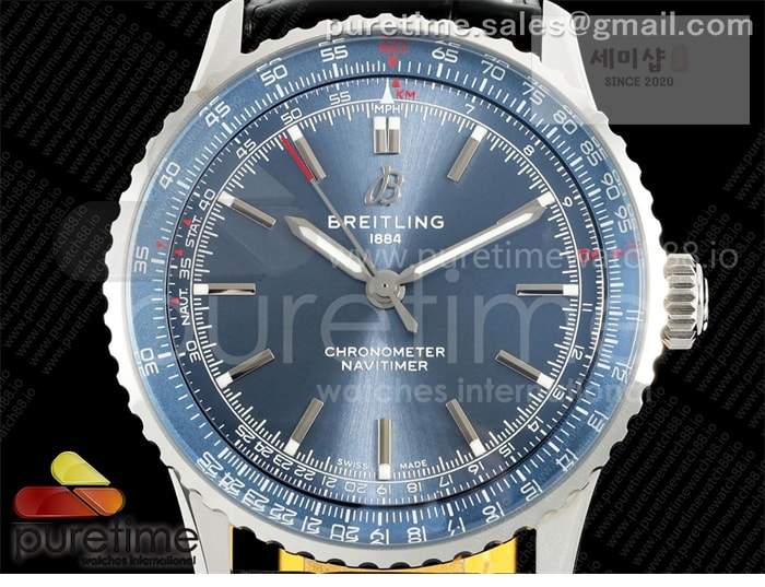 Breitling TF공장 브라이틀링 내비타이머 41 블루다이얼 블랙가죽스트랩 Navitimer 41 SS TF 1_1 Best Edition Blue Dial on Black Leather Strap A2824 시계 25번 이미지