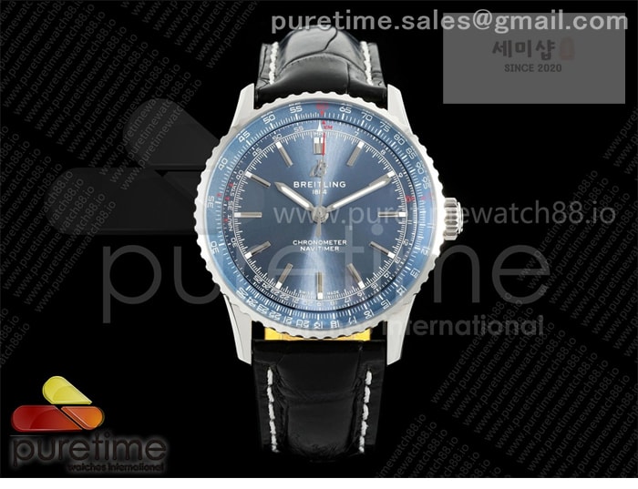 Breitling TF공장 브라이틀링 내비타이머 41 블루다이얼 블랙가죽스트랩 Navitimer 41 SS TF 1_1 Best Edition Blue Dial on Black Leather Strap A2824 시계 4번 이미지