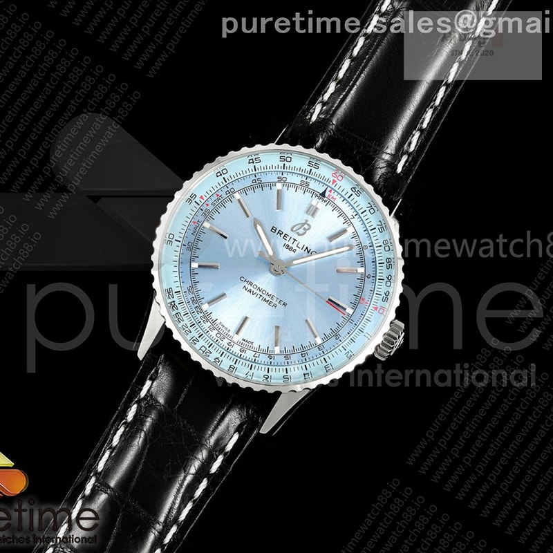 Breitling TF공장 브라이틀링 내비타이머 41 아이스블루다이얼 블랙가죽스트랩 Navitimer 41 SS TF 1_1 Best Edition Ice Blue Dial on Black Leather Strap A2824 시계 1번 이미지