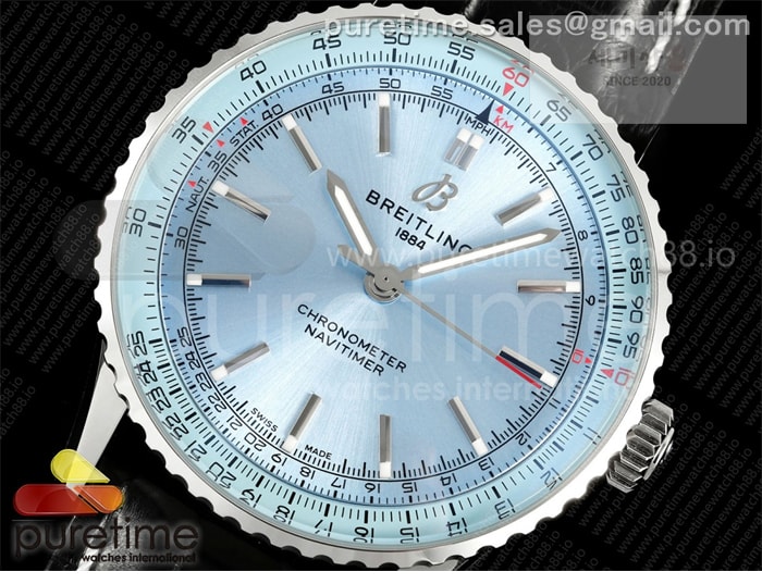 Breitling TF공장 브라이틀링 내비타이머 41 아이스블루다이얼 블랙가죽스트랩 Navitimer 41 SS TF 1_1 Best Edition Ice Blue Dial on Black Leather Strap A2824 시계 2번 이미지