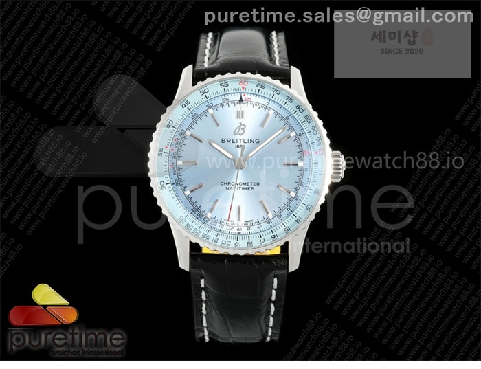 Breitling TF공장 브라이틀링 내비타이머 41 아이스블루다이얼 블랙가죽스트랩 Navitimer 41 SS TF 1_1 Best Edition Ice Blue Dial on Black Leather Strap A2824 시계 4번 이미지