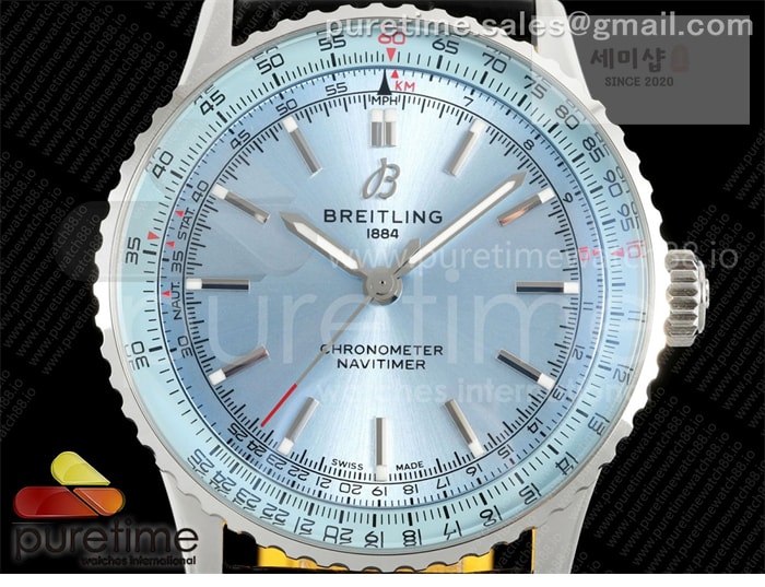 Breitling TF공장 브라이틀링 내비타이머 41 아이스블루다이얼 블랙가죽스트랩 Navitimer 41 SS TF 1_1 Best Edition Ice Blue Dial on Black Leather Strap A2824 시계 24번 이미지