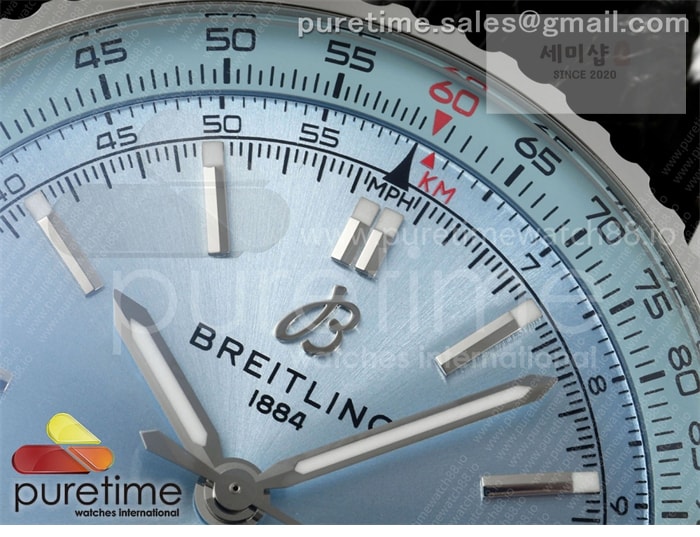 Breitling TF공장 브라이틀링 내비타이머 41 아이스블루다이얼 블랙가죽스트랩 Navitimer 41 SS TF 1_1 Best Edition Ice Blue Dial on Black Leather Strap A2824 시계 5번 이미지