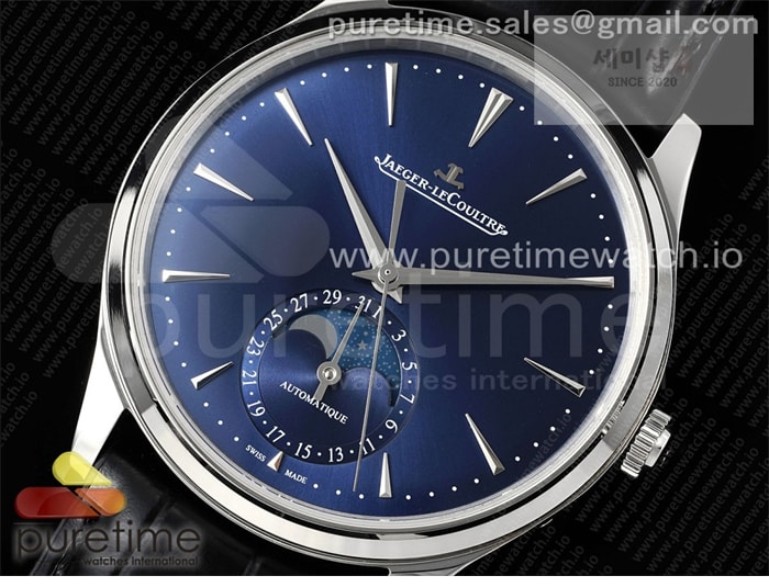 Jaeger Le Coultre APS공장 예거르쿨트르 마스터 울트라씬 문페이즈 스틸 블루다이얼 가죽스트랩 Master Ultra Thin Moon SS APSF 1_1 Best Edition Blue Dial on Black Leather Strap SA925 Super Clone 시계 2번 이미지