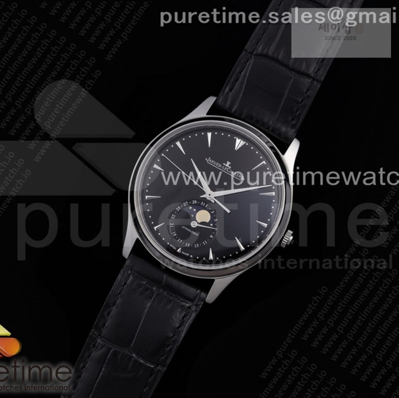 Jaeger Le Coultre AZ공장 예거 울씬문 블랙다이얼 가죽스트랩 Master Ultra Thin Moon SS AZF 1_1 Best Edition Black Dial on Black Leather Strap A925 시계 12번 이미지