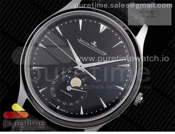 Jaeger Le Coultre AZ공장 예거 울씬문 블랙다이얼 가죽스트랩 Master Ultra Thin Moon SS AZF 1_1 Best Edition Black Dial on Black Leather Strap A925 시계 1번 이미지