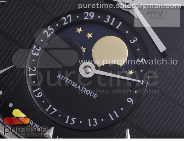 Jaeger Le Coultre AZ공장 예거 울씬문 블랙다이얼 가죽스트랩 Master Ultra Thin Moon SS AZF 1_1 Best Edition Black Dial on Black Leather Strap A925 시계 3번 이미지