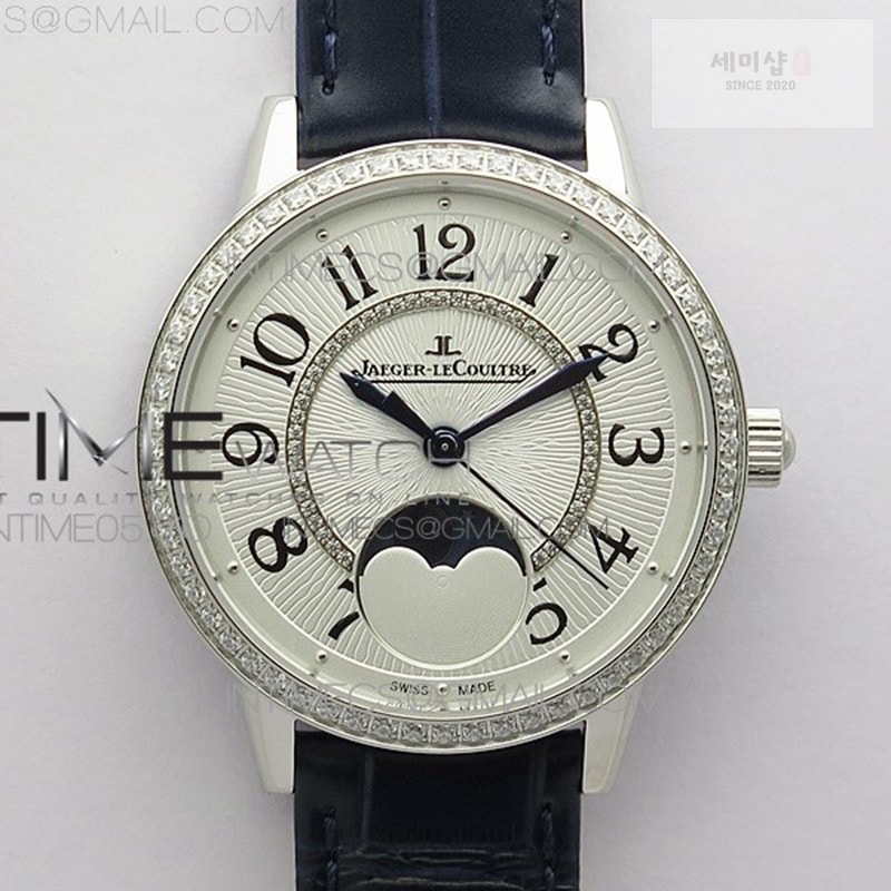 Jaeger Le Coultre ZF공장 랑데뷰 화이트텍스쳐다이얼 가죽스트랩 Rendez-Vous Night & Day SS ZF 1_1 Best Edition White Textured Dial Diamonds Bezel on Blue Leather Strap A898 시계 1번 이미지