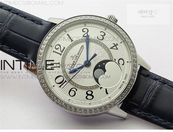 Jaeger Le Coultre ZF공장 랑데뷰 화이트텍스쳐다이얼 가죽스트랩 Rendez-Vous Night & Day SS ZF 1_1 Best Edition White Textured Dial Diamonds Bezel on Blue Leather Strap A898 시계 2번 이미지