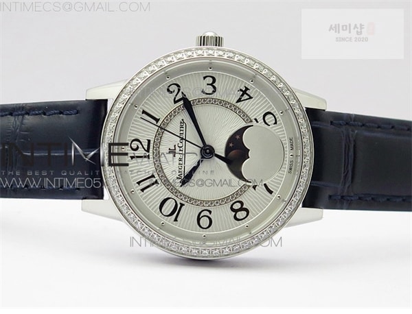 Jaeger Le Coultre ZF공장 랑데뷰 화이트텍스쳐다이얼 가죽스트랩 Rendez-Vous Night & Day SS ZF 1_1 Best Edition White Textured Dial Diamonds Bezel on Blue Leather Strap A898 시계 3번 이미지