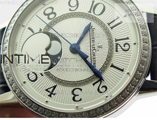Jaeger Le Coultre ZF공장 랑데뷰 화이트텍스쳐다이얼 가죽스트랩 Rendez-Vous Night & Day SS ZF 1_1 Best Edition White Textured Dial Diamonds Bezel on Blue Leather Strap A898 시계 4번 이미지