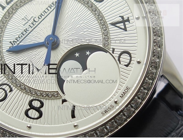 Jaeger Le Coultre ZF공장 랑데뷰 화이트텍스쳐다이얼 가죽스트랩 Rendez-Vous Night & Day SS ZF 1_1 Best Edition White Textured Dial Diamonds Bezel on Blue Leather Strap A898 시계 20번 이미지