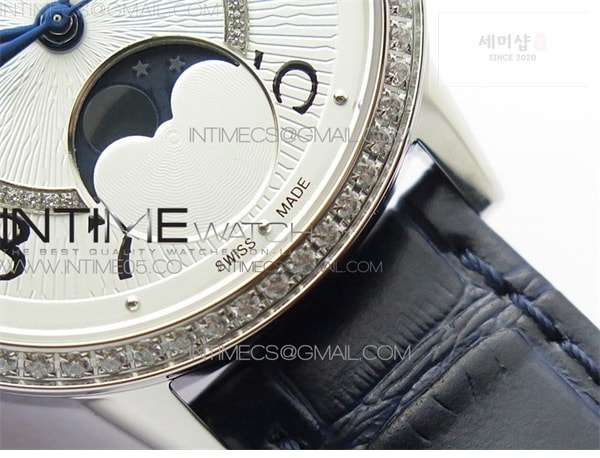 Jaeger Le Coultre ZF공장 랑데뷰 화이트텍스쳐다이얼 가죽스트랩 Rendez-Vous Night & Day SS ZF 1_1 Best Edition White Textured Dial Diamonds Bezel on Blue Leather Strap A898 시계 18번 이미지