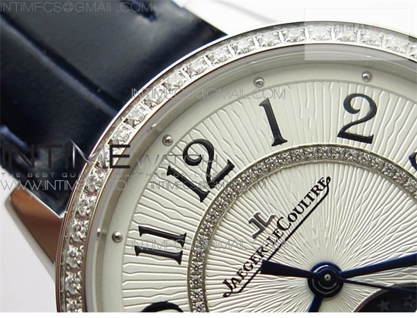 Jaeger Le Coultre ZF공장 랑데뷰 화이트텍스쳐다이얼 가죽스트랩 Rendez-Vous Night & Day SS ZF 1_1 Best Edition White Textured Dial Diamonds Bezel on Blue Leather Strap A898 시계 6번 이미지