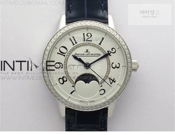 Jaeger Le Coultre ZF공장 랑데뷰 화이트텍스쳐다이얼 가죽스트랩 Rendez-Vous Night & Day SS ZF 1_1 Best Edition White Textured Dial Diamonds Bezel on Blue Leather Strap A898 시계 17번 이미지