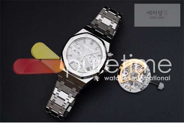 Audemars Piguet APS공장 오데마피게 로얄오크 크로노그래프 스틸 화이트다이얼 브레이슬릿 Royal Oak Chrono 26240 SS APSF 1_1 Best Edition Silver Dial on SS Bracelet SA4401 Super Clone 시계 15번 이미지