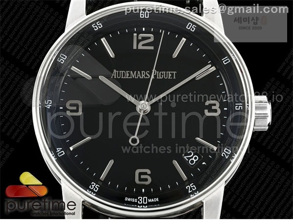 Audemars Piguet APS공장 오데마피게 로얄오크 15210 CODE 11.59 스틸 블랙다이얼 가죽스트랩 Code 11.59 SS 15210 APSF 1_1 Best Edition Black Dial on Black Leather Strap SA4302 Super Clone 시계 25번 이미지